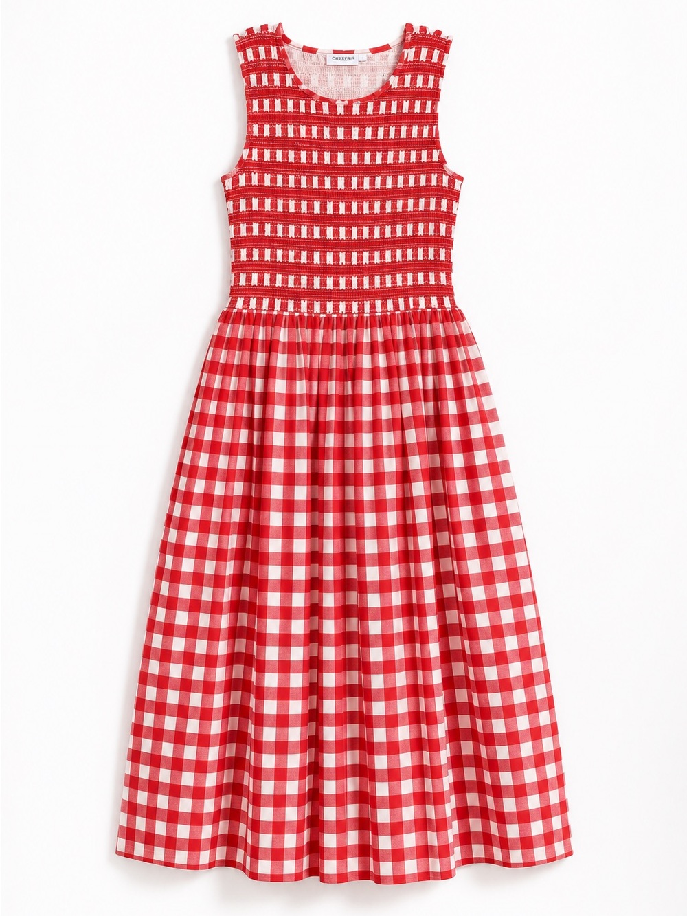 Chakeris Charleston Aimee Maxi Dress Size M Red Gingham Smocked Cotton